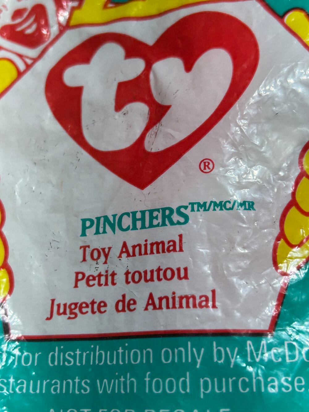 Ty Teenie Beanie Pinchers the lobster 1998 McDonalds Happy Meal sealed unopened
